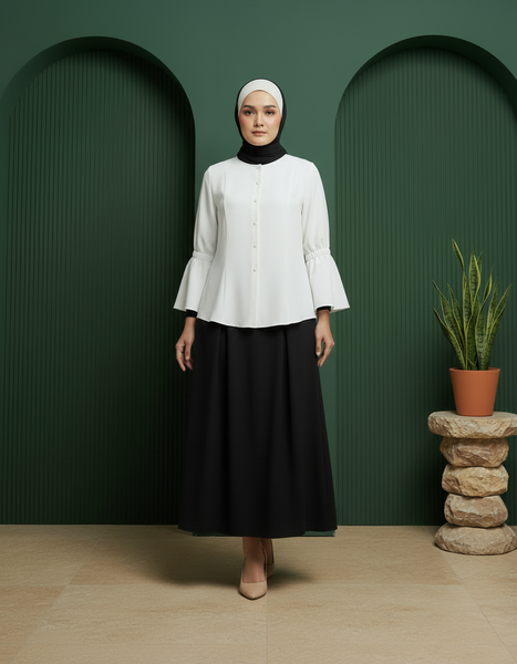 Bayang Blouse - White & Ayla Skirts - Black (Sold Separately)