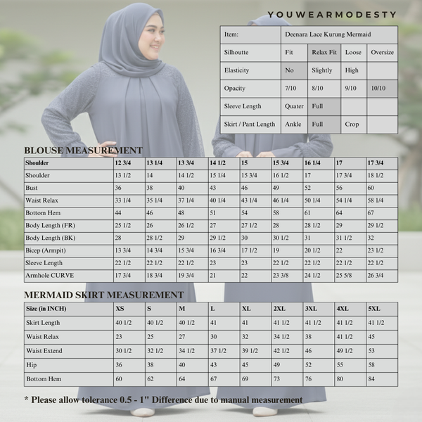 Deenara Mermaid Kurung Set - Pink