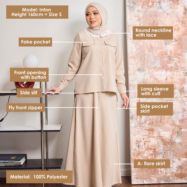 Ellie Pretty Blouse & Skirt - Beige