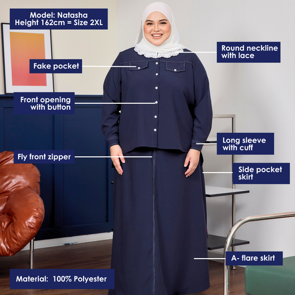 Ellie Pretty Blouse & Skirt - Navy