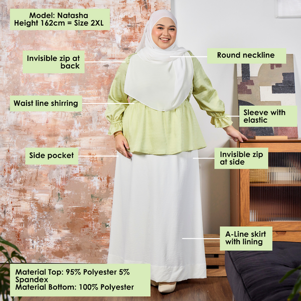 Emery Feminine Blouse & Skirt - Lime/Off White