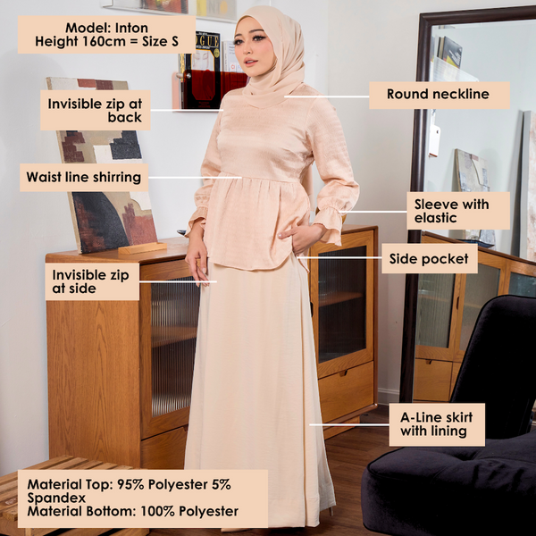 Emery Feminine Blouse & Skirt - Lt Salmon/ Ivory