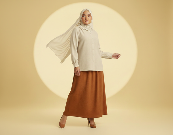 Nara Blouse & Skirt - Beige/Caramel (Sell Separately)