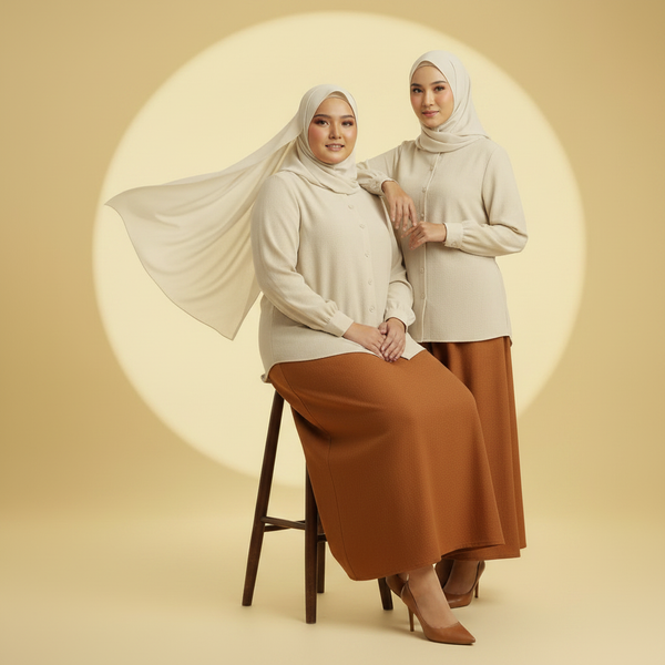 Nara Blouse & Skirt - Beige/Caramel (Sell Separately)