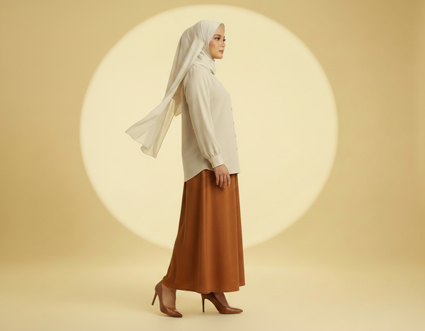 Nara Blouse & Skirt - Beige/Caramel (Sell Separately)