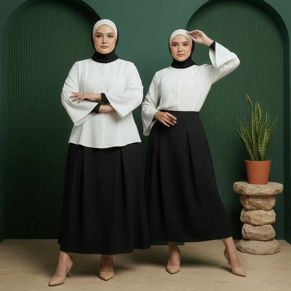Bayang Blouse - White & Ayla Skirts - Black (Sold Separately)