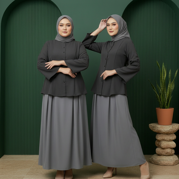 Bayang Blouse - Black & Ayla Skirts - Grey (Sold Separately)