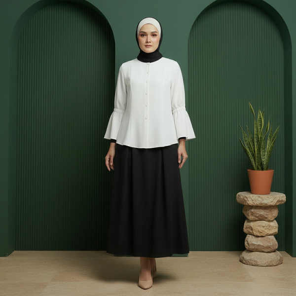Bayang Blouse - White & Ayla Skirts - Black (Sold Separately)
