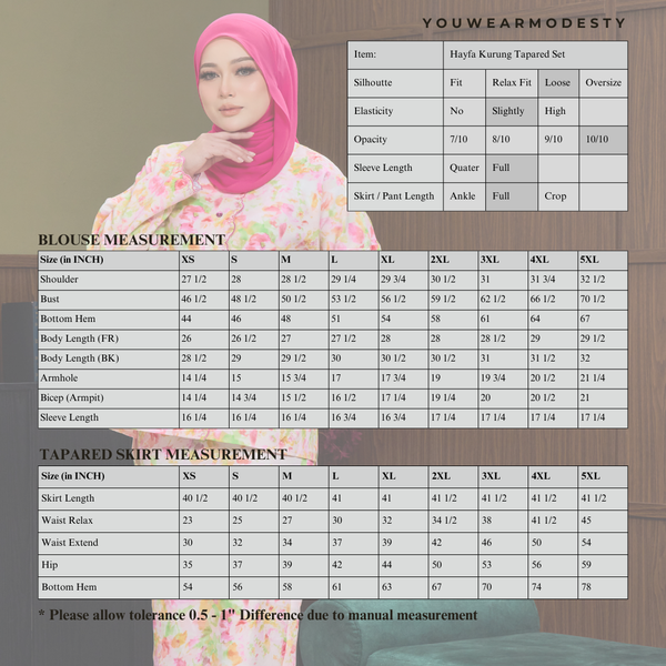 Hafya Tapered Kurung Set - Salmon Pink Flower