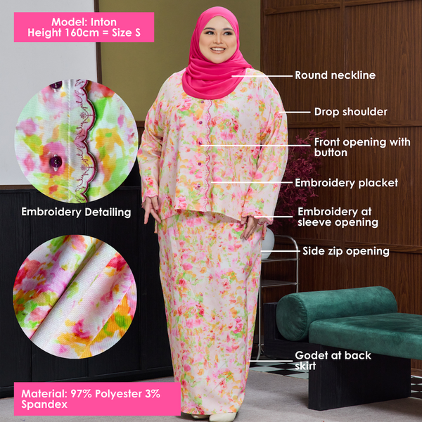 Hafya Tapered Kurung Set - Salmon Pink Flower