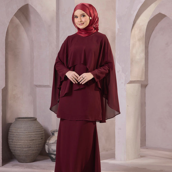 Khushi Mermaid Kurung Set - Plum/Burgundy