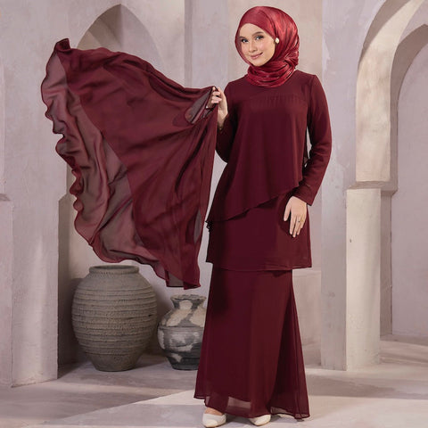 Khushi Mermaid Kurung Set - Plum/Burgundy