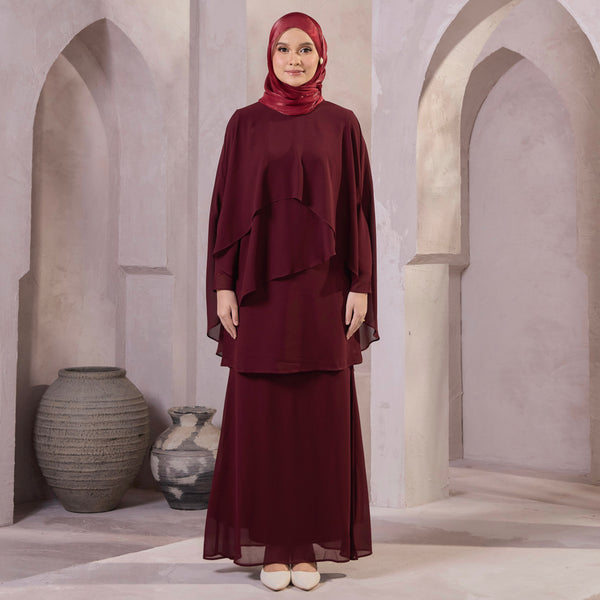 Khushi Mermaid Kurung Set - Plum/Burgundy