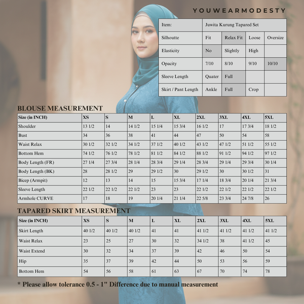 Juwita Tapered Kurung Set - Teal