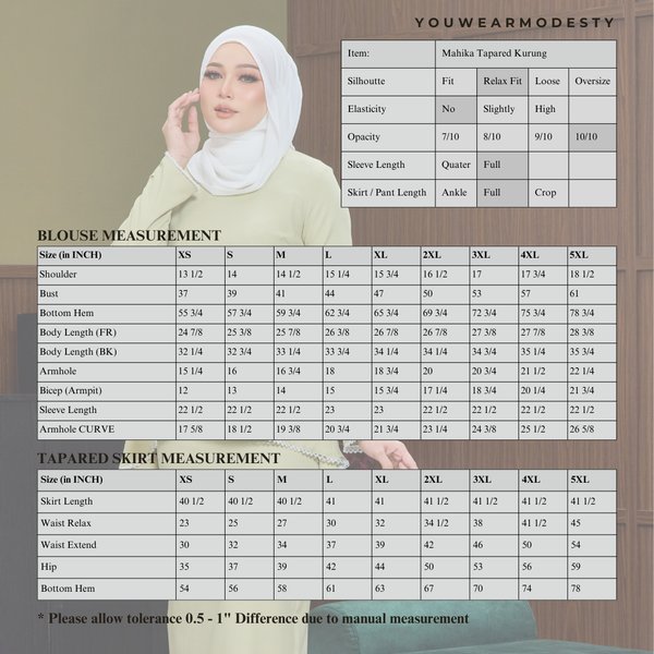 Mahika Kurung Tapered Set - Matcha