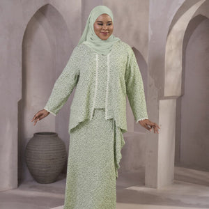 Kalyani Overlap Kurung Set - Mint Green Flower