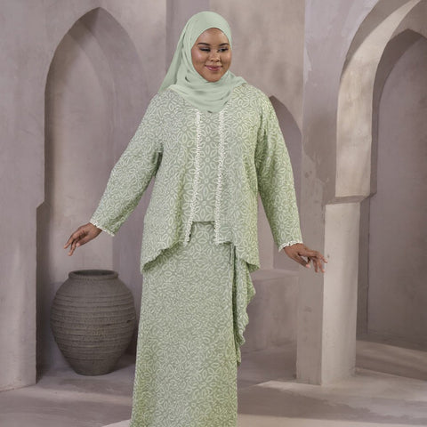 Kalyani Overlap Kurung Set - Mint Green Flower