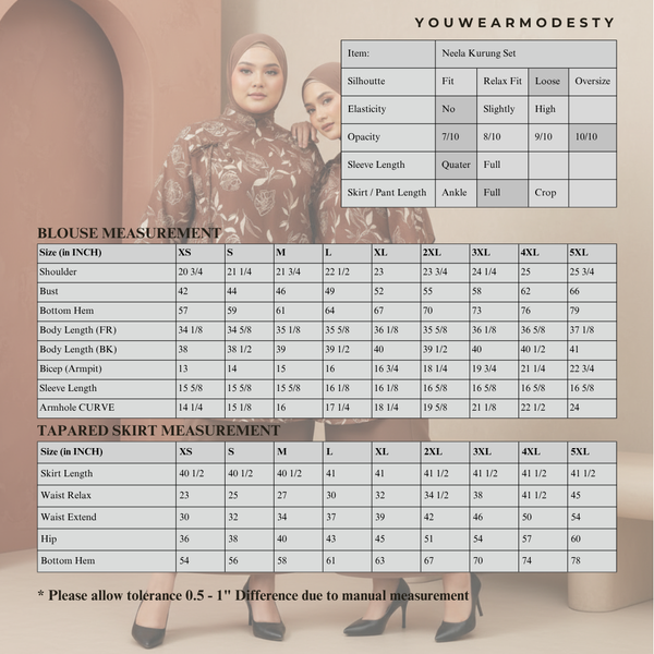 Neela Kurung Tapared Set -Toffee