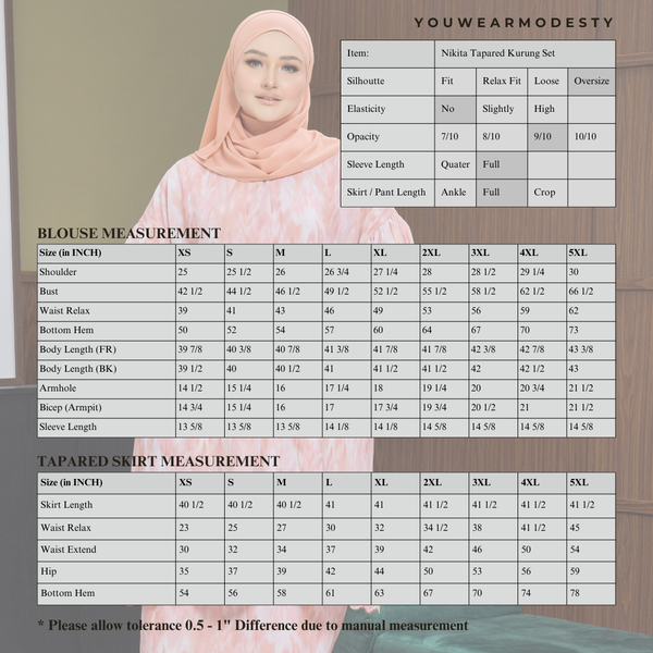 Nikita Kurung Tapered Set - Beige Blush Abstract