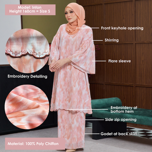Nikita Kurung Tapered Set - Beige Blush Abstract