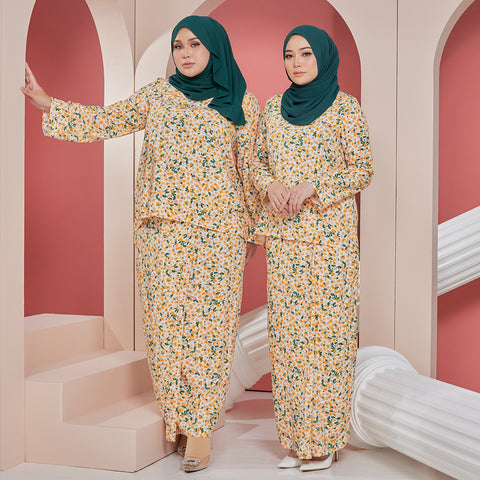 Amani Kurung Kedah Set - Green Orange Rayon