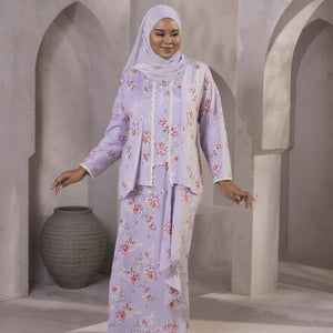 Kalyani Overlap Kurung Set - Purple Flower
