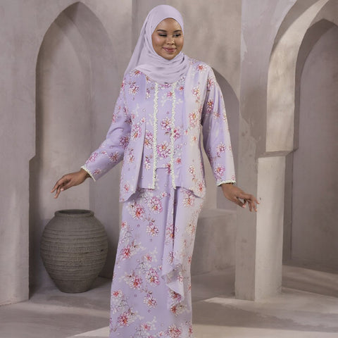 Kalyani Overlap Kurung Set - Purple Flower