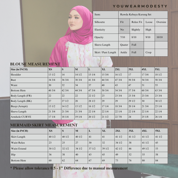 Rawda Kebaya Kurung Set - Beige Pink Flower