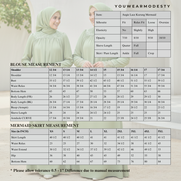 Angie Mermaid Kurung Set - Sage Green