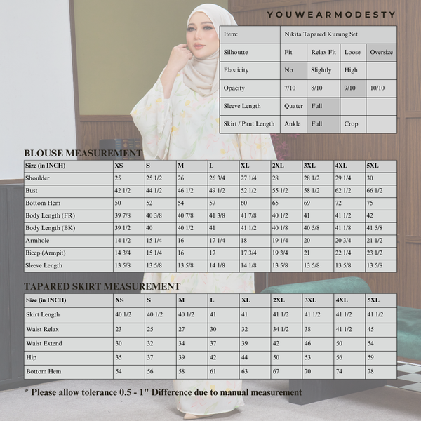 Nikita Kurung Tapered Set - Beige Blush Abstract