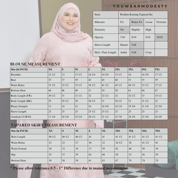 Roshen Tapered Kurung Set - Rose Pink