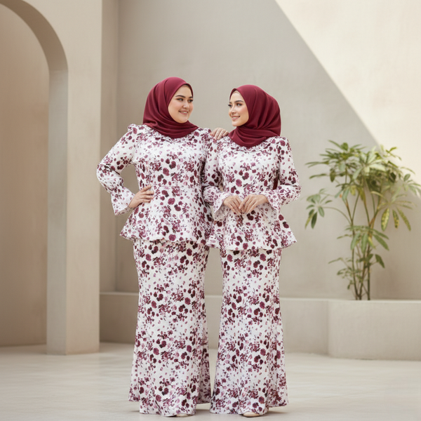 Allamanda 3.0 Kurung Mermaid Set - Maroon Flower