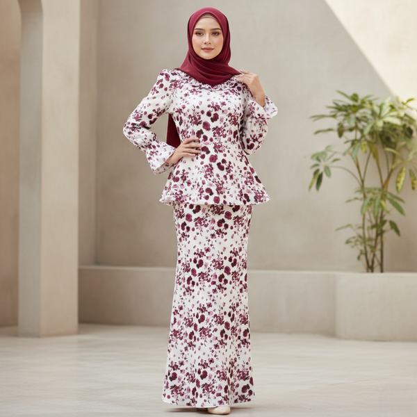 Allamanda 3.0 Kurung Mermaid Set - Maroon Flower