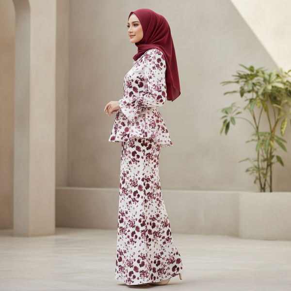 Allamanda 3.0 Kurung Mermaid Set - Maroon Flower