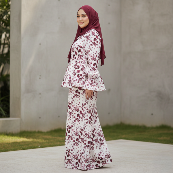 Allamanda 3.0 Kurung Mermaid Set - Maroon Flower