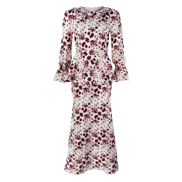 Allamanda 3.0 Kurung Mermaid Set - Maroon Flower