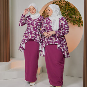 Rosa Kurung Tapered Set - Berry Purple