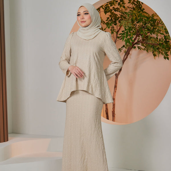 Lily Embroidery Kurung Mermaid Set - Beige