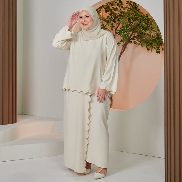 Detura Embroidery Kurung Set - Beige