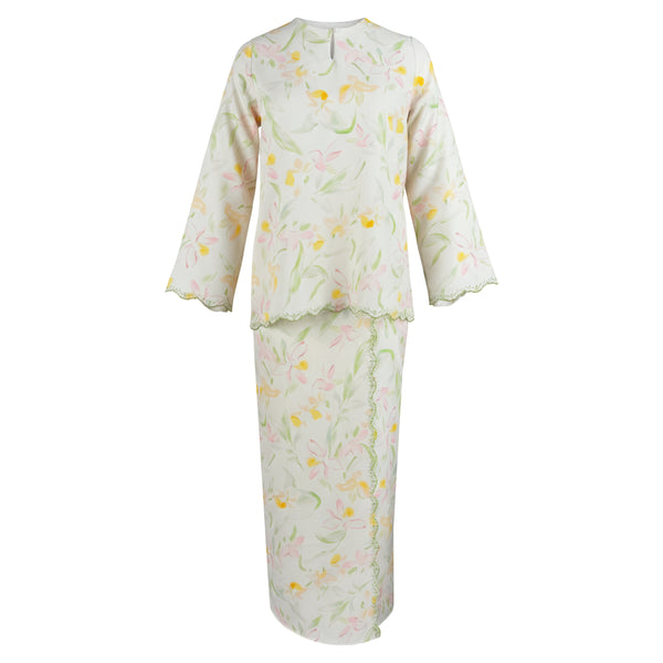 Detura 3.0 Embroidery Kurung Set - Beige Yellow Floral (PREORDER)