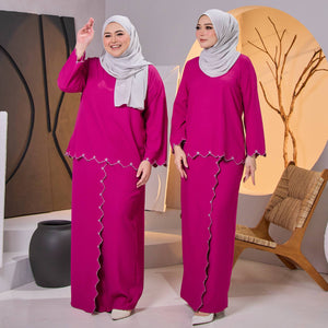 Detura Embroidery Kurung Set - Fuchsia