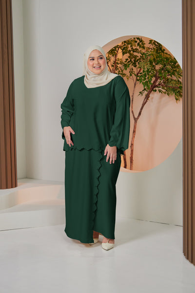 Detura Embroidery Kurung Set - Forest Green