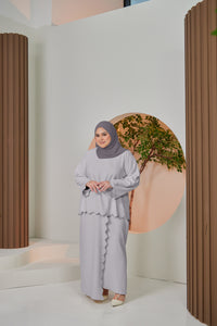 Detura Embroidery Kurung Set - Light Grey