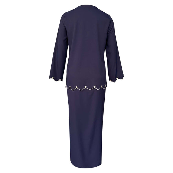 Detura Embroidery Kurung Set - Navy Blue