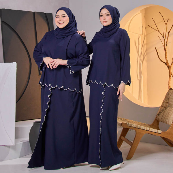 Detura Embroidery Kurung Set - Navy Blue