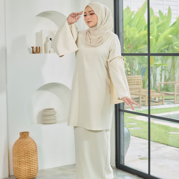 Timur Tunic Tapered Kurung Set - Beige