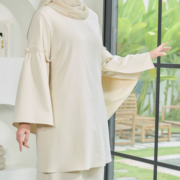 Timur Tunic Tapered Kurung Set - Beige