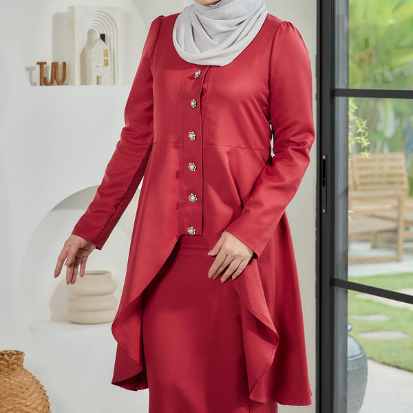 Eldar Tunic Tapered Kurung Set - Maroon