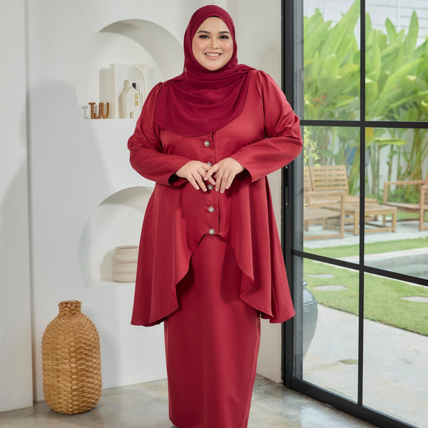 Eldar Tunic Tapered Kurung Set - Maroon