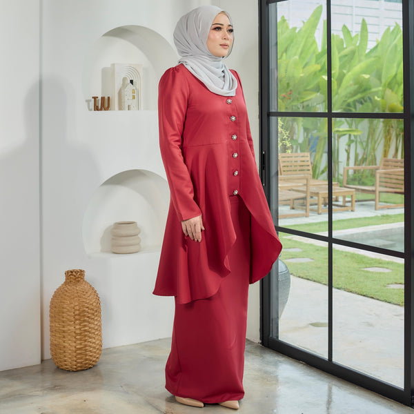 Eldar Tunic Tapered Kurung Set - Maroon